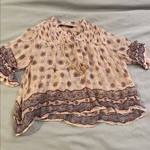 Zara Cream and Brown Floral Blouse